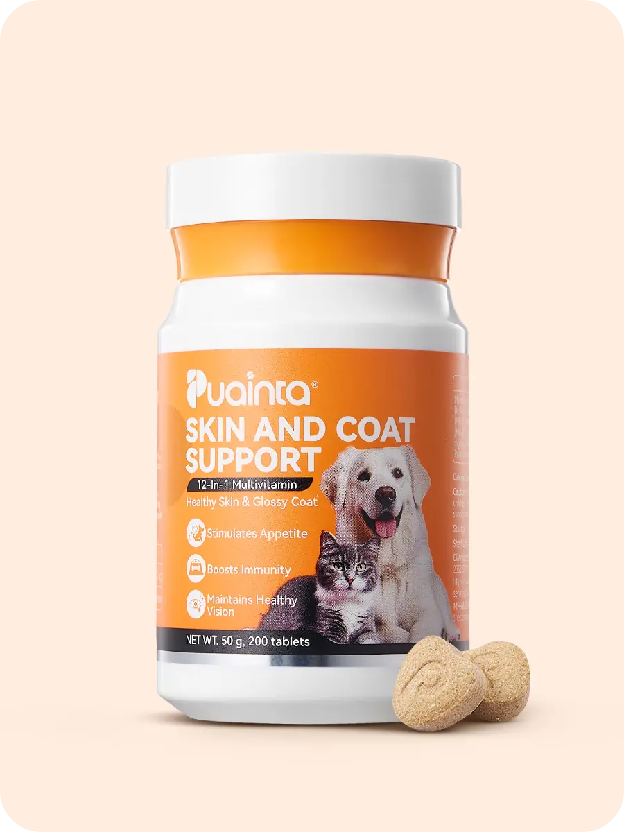 Puainta Vitamins for Itchy Skin ,Multivitamin for Dogs & Cats – 200 Tablets