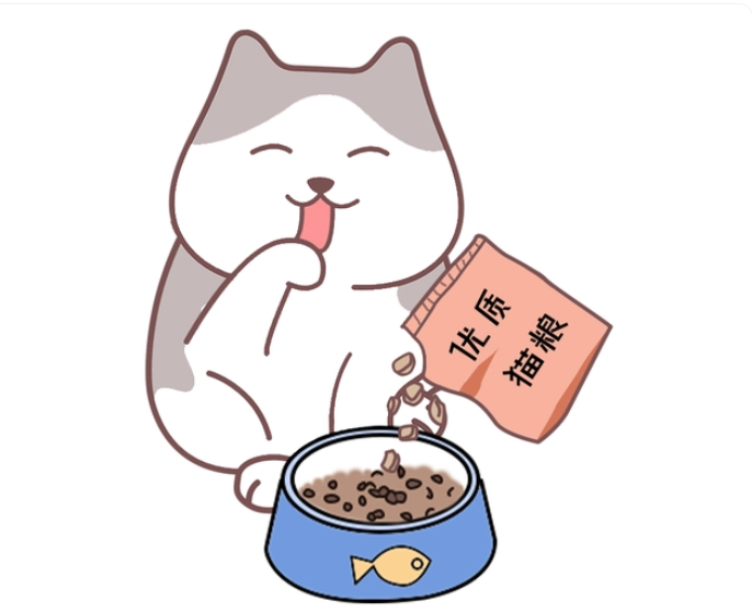 Cat and premium cat food illustration