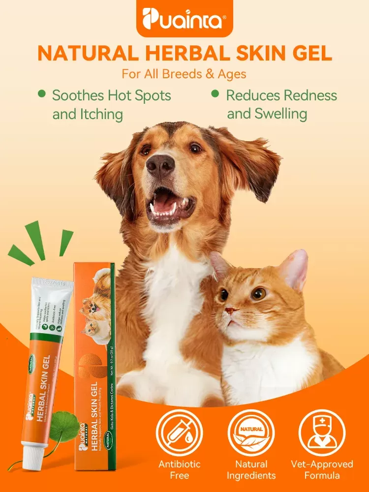 Gel de Pele Natural à Base de Ervas para Animais de Estimação – Alívio Seguro da Coceira para Cães e Gatos