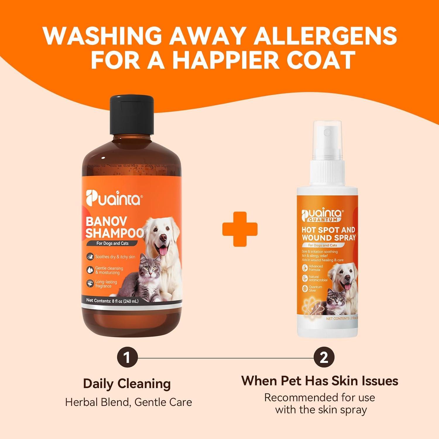 Ensemble de produits anti-démangeaisons naturels Puainta Spray, Quantum Silver Spray 4 floz et Shampooing à base de plantes 8 floz
