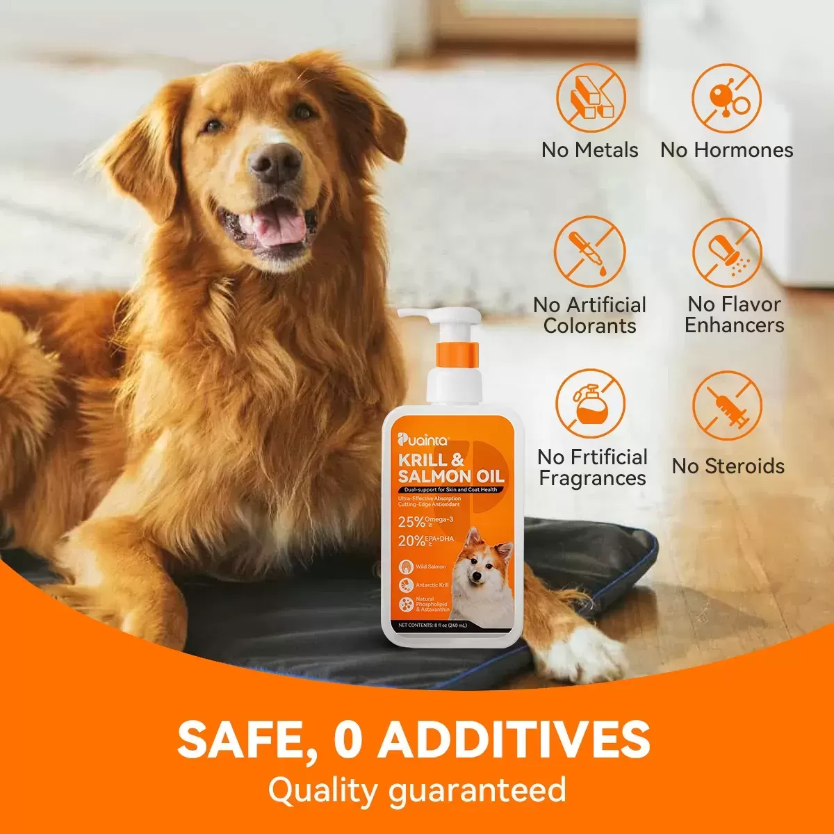 Aceite de Pescado Puainta Para Perro,Aceite de® Salmón con Krill,Suplemento de Omega 3