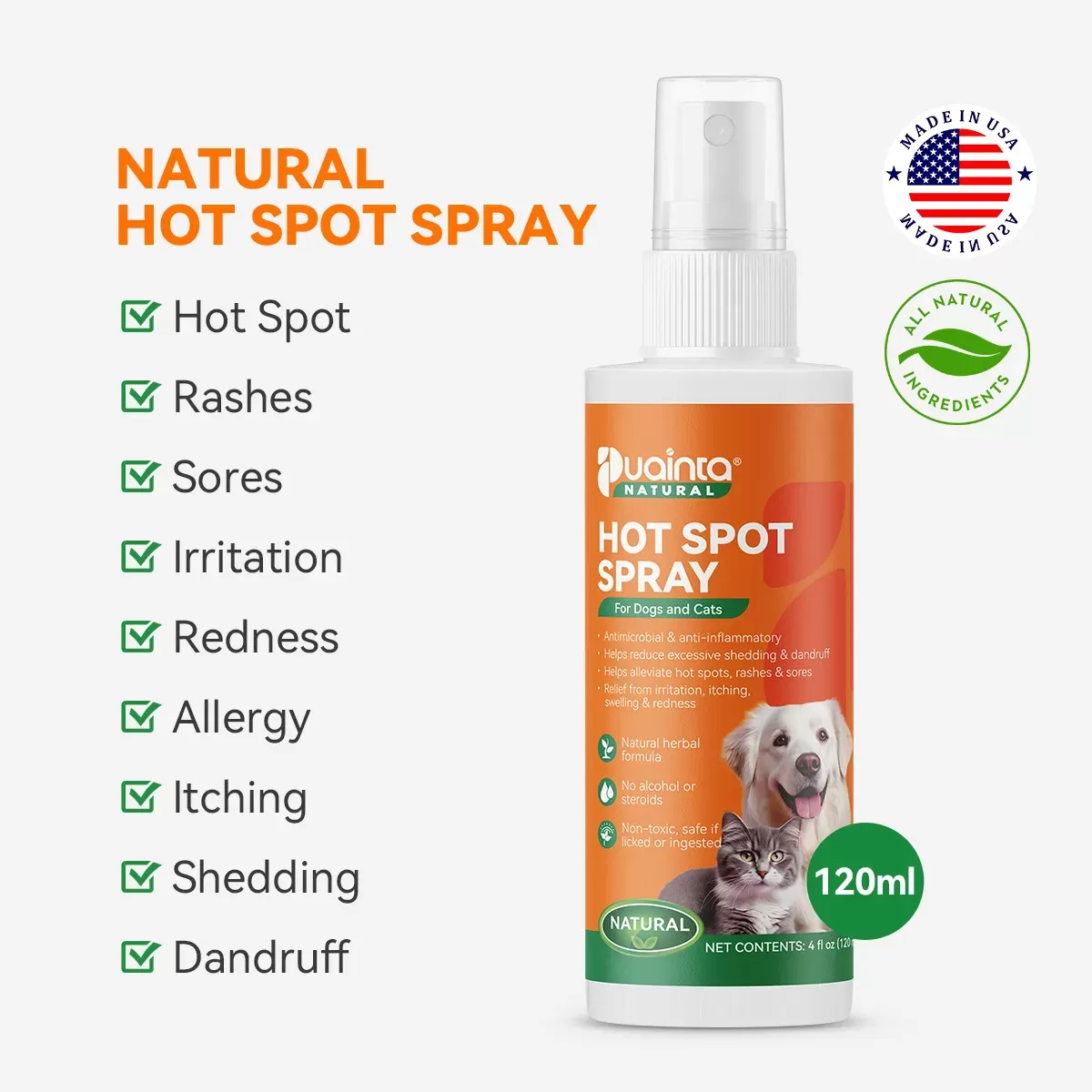 Puainta® Natural Hot Spot Spray para cães e gatos